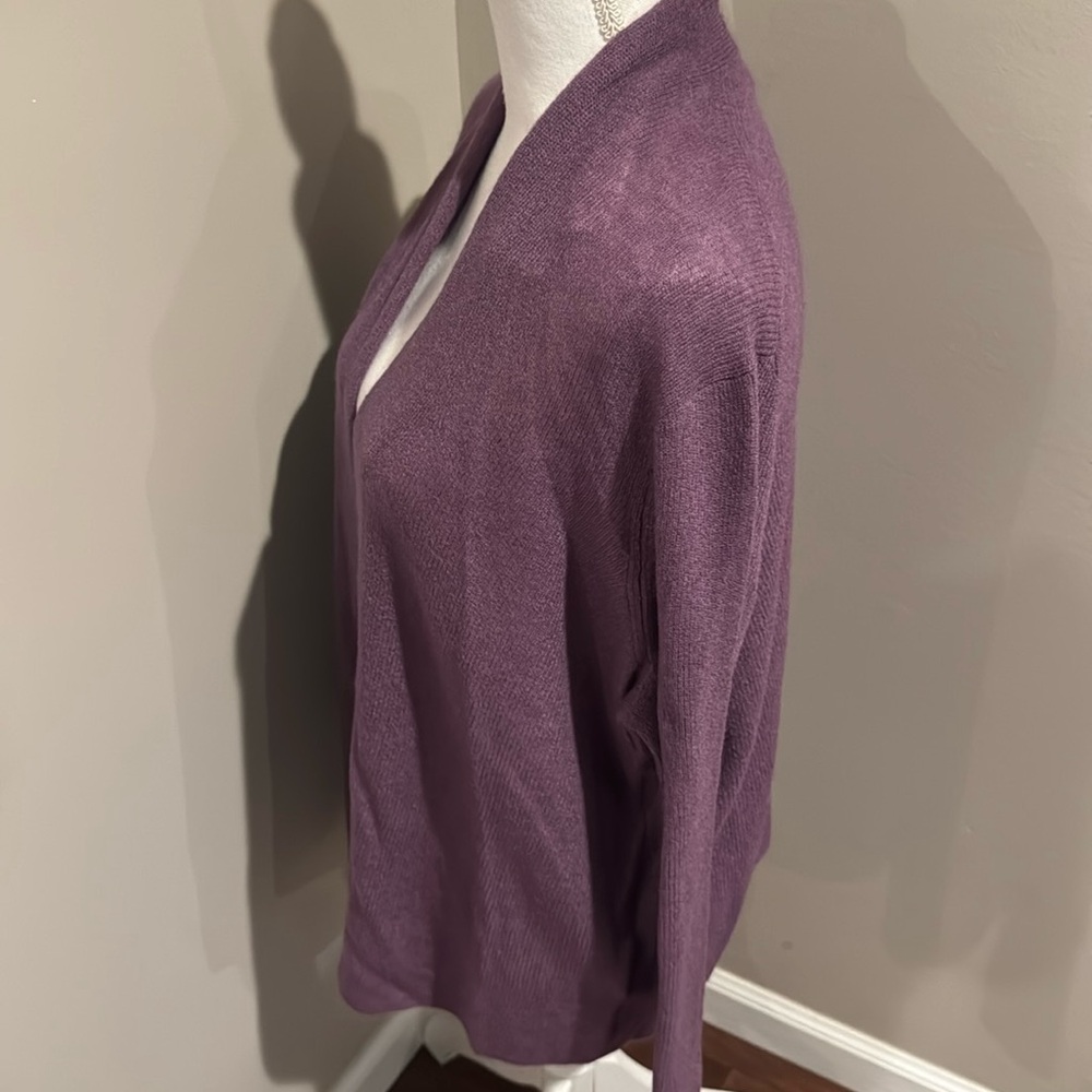 Vince NWT mohair and wool blend ribbed open cardigan in Purple Fig - Picture 9 of 11